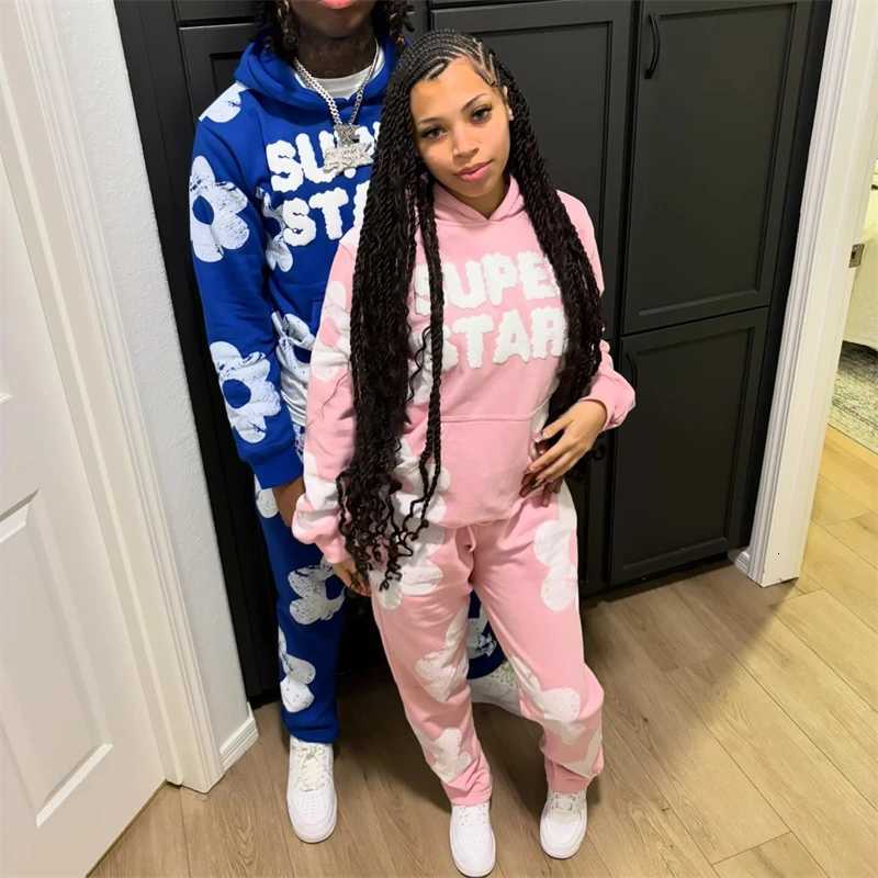 Mens Tracksuit 2 Pieces Sets Hooded Sweatshirt Drawstring Pants Letter Print Hoodies Sportswear Hip Hop Women Autumn Tracksuit W251110