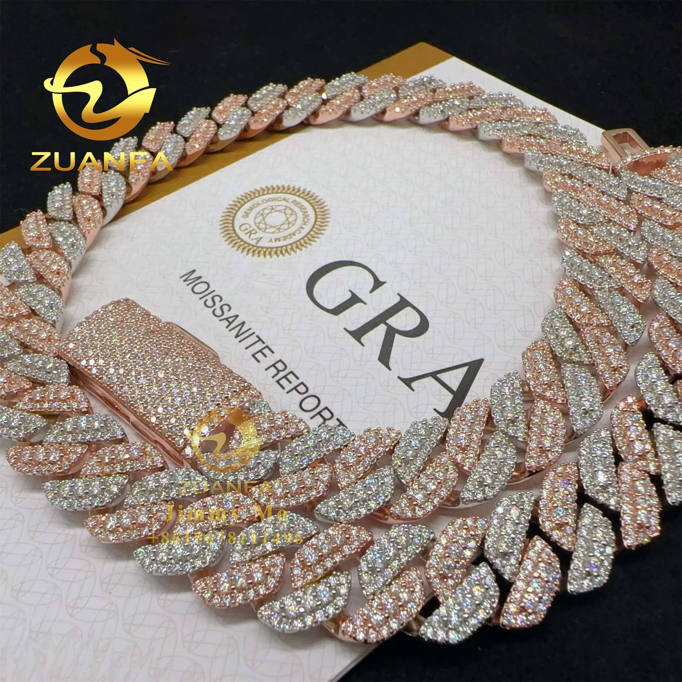Luxury Pass Diamond Tester 925 Solid Silver 13mm Two Tone Color Iced Out Hip Hop Flawless Moissanite Diamond Cuban Link Chain
