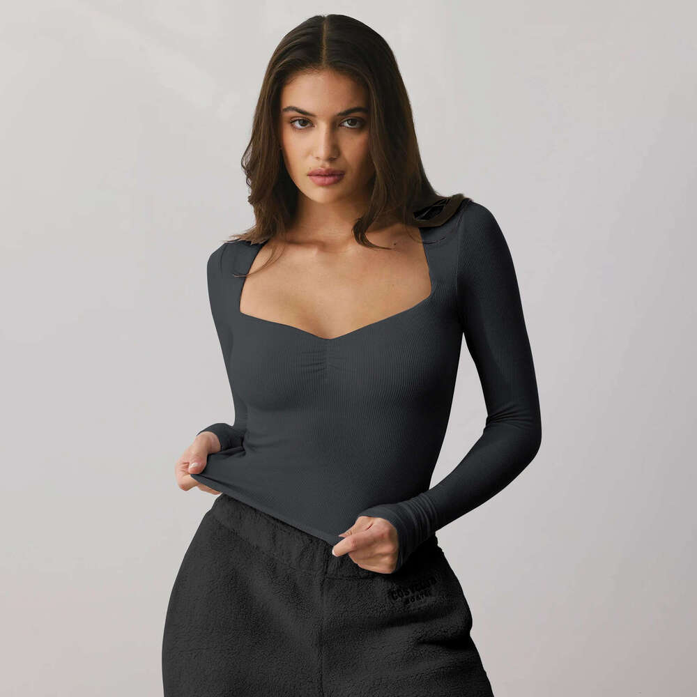 Hot Selling Elegant Goddess Style Long Sleeve Base Shirt Fashion Slim Fit T-Shirt Square Neck Sexy Women's Top