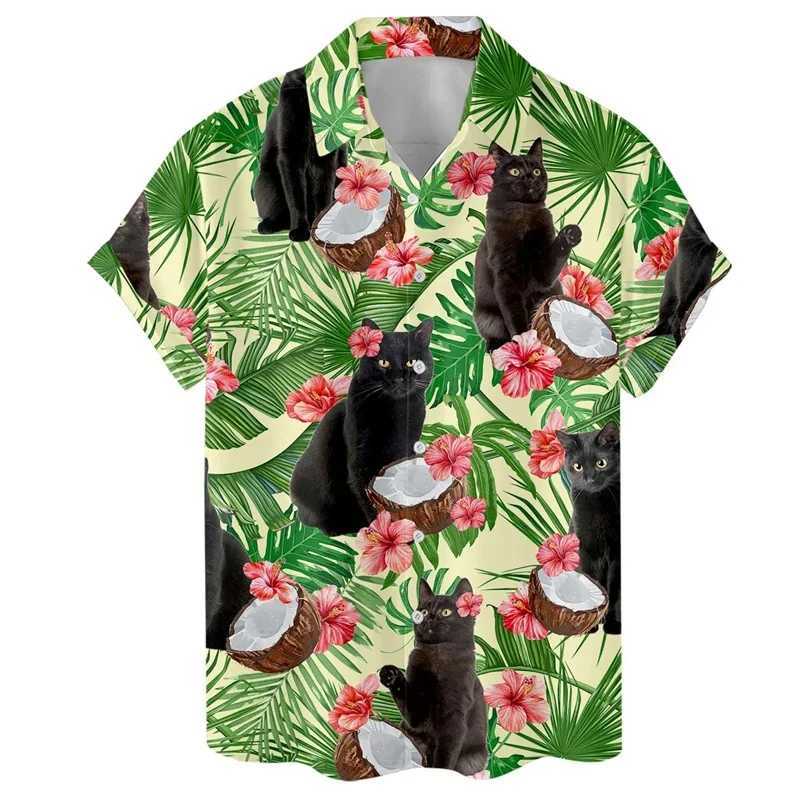Harajuku New 3D Tropical Leaf Printed Shirt Mens Cute Animal Graphic Shorts Summer Hawaii Y2k Clotting Cool Collar X250410