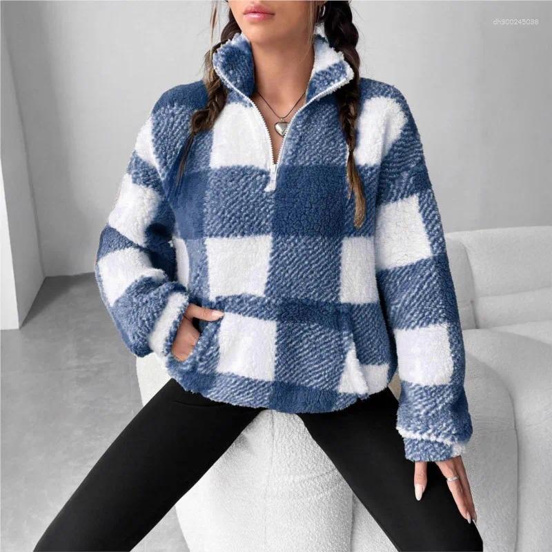 Women's Sweaters Casual Lattice Plush Simple Style Loose All-match Homewear Pullover Contrast Comfortable Commuting
