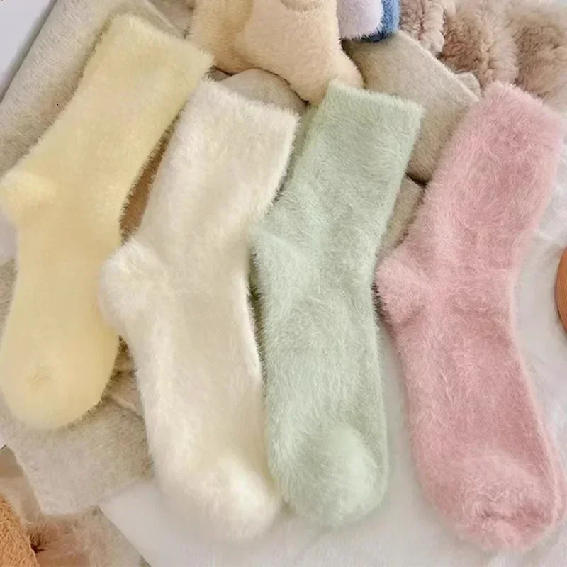 Thickened Warm Coral Fleece Sweet Cute Mink Fleece Socks Autumn for Women Winter Mid-tube Socks Sleeping Sock Kawaii Socks 251106
