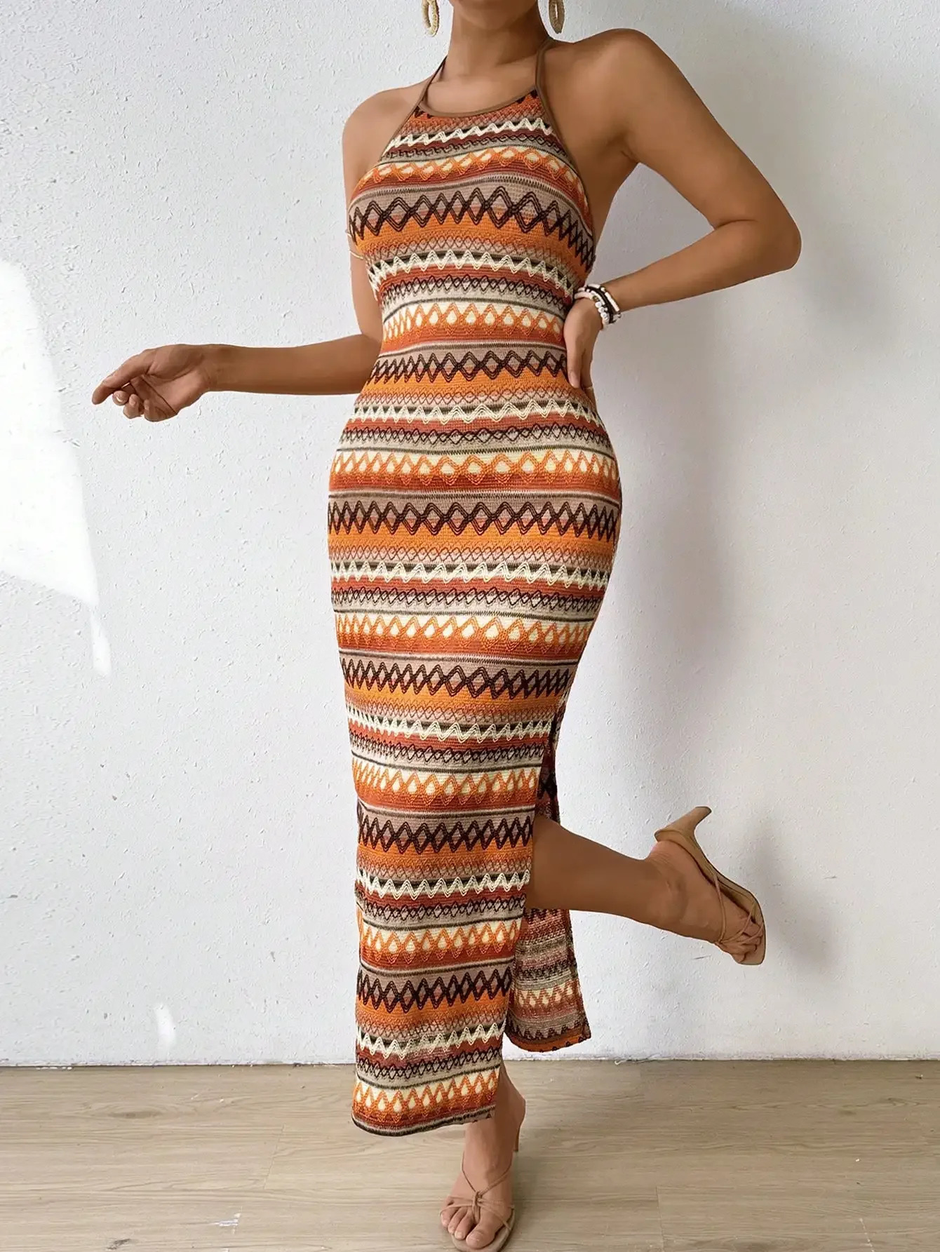 Elegant casual womens dress strapless sleeveless full body printed rope skirt 250409