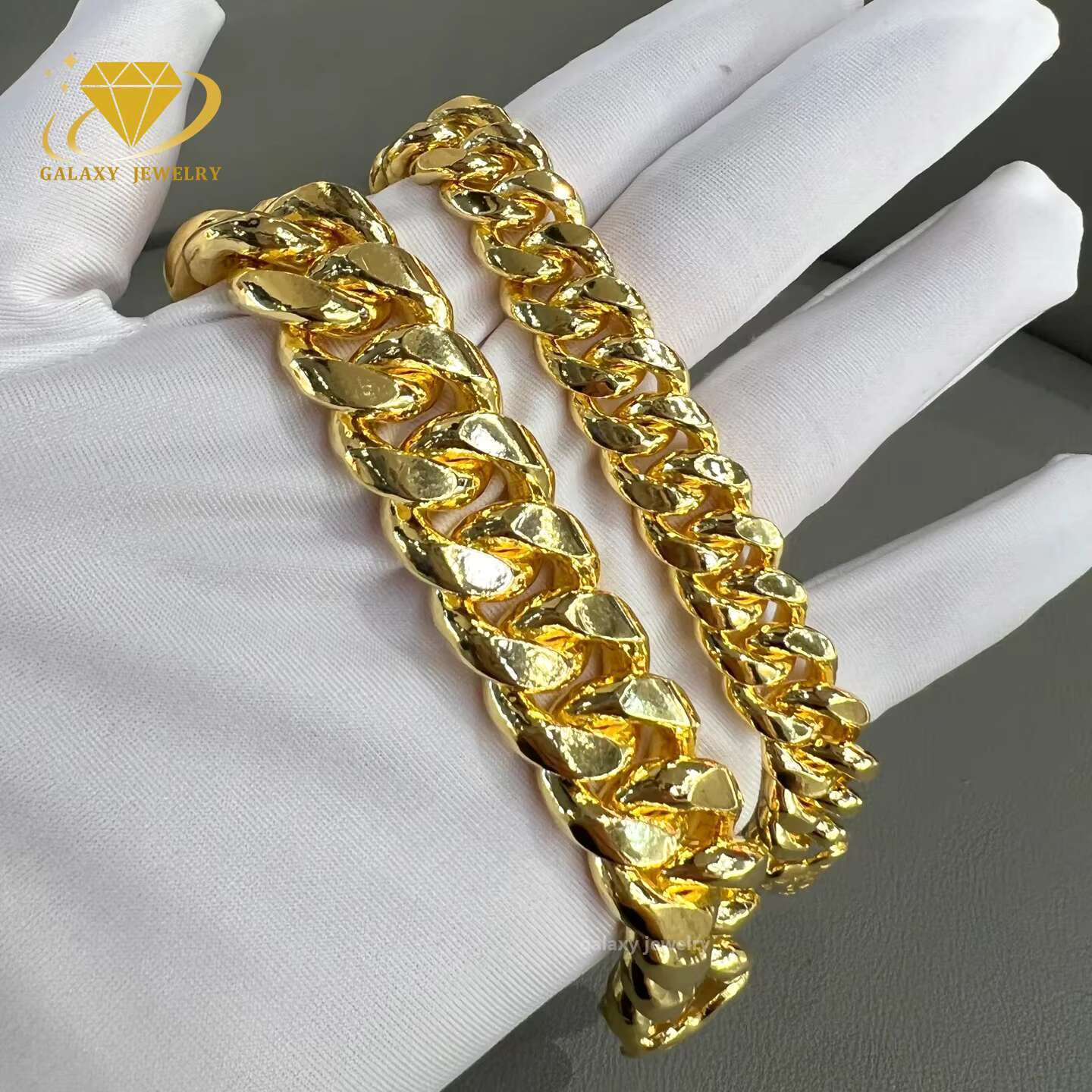 Hiphop Thick Cuban Curb Chain Real Solid S925 Silver Mens Gold Plated Polishing Necklace Heavy Miami Cuban Link Chain