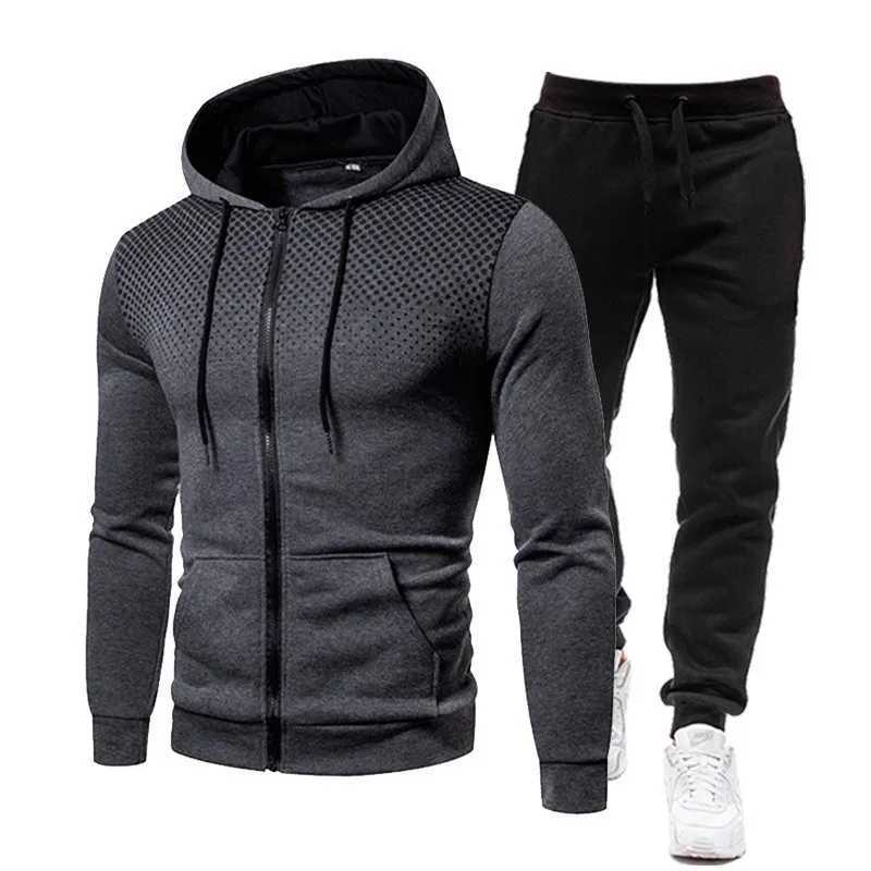 2025 New Spring and Autumn Printed Long Sleeve Hoodie Pants Mens Sports and Fitness Clothing Trendy and Cool Casual Set W251110