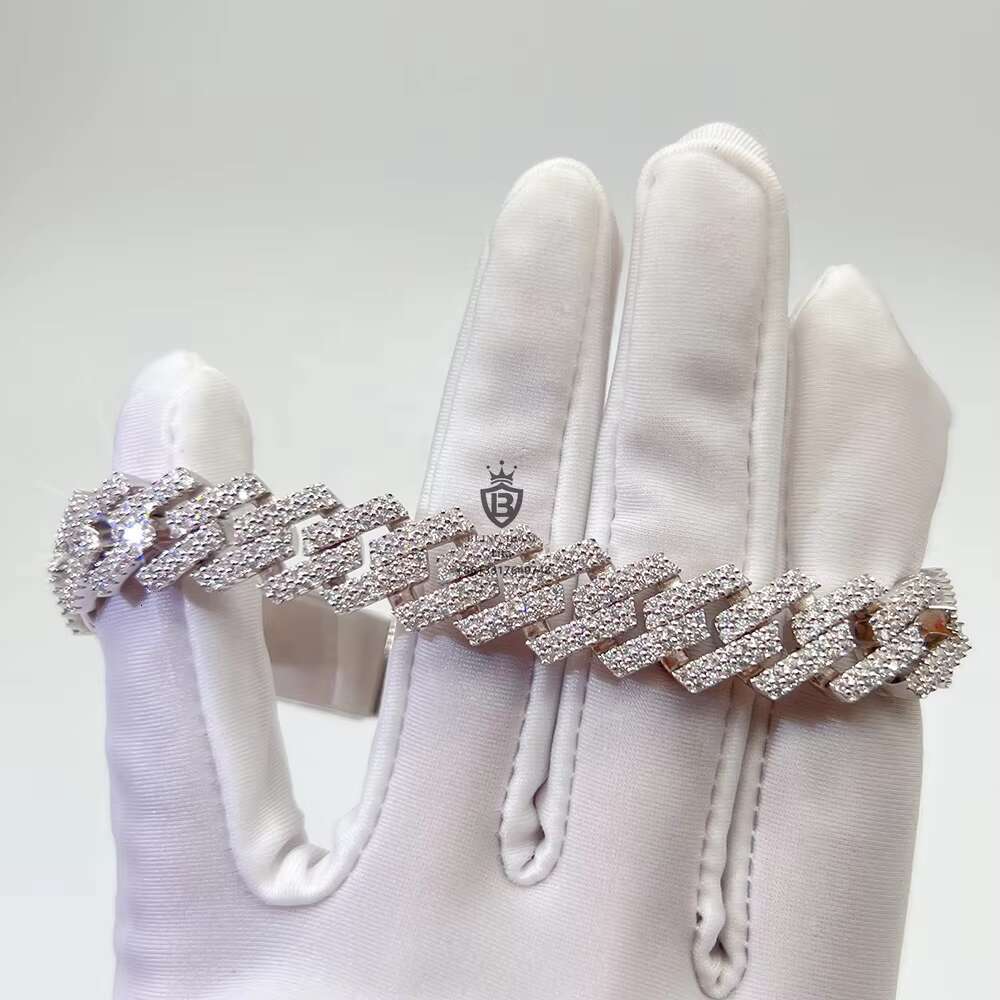 Hip Hop Hot Sale 18k Gold Plated 12mm Cuban Link Chain Moissanite Iced Men 925 Silver Jewelry Bracelet