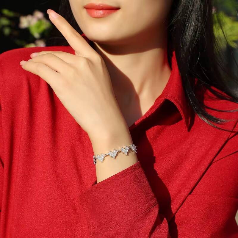 Luxury Jewelry S925 Sterling Silver Shaped Square Moissanite Diamond Iced Out Heart Shuriken Link Bracelet Anklet for Men Lady