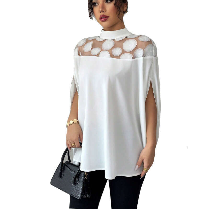 Cross-Border Amazon European and American Style Shirt 2025 Summer New Commuter Loose Mesh Off-Shoulder Blouse for Women YDX1119