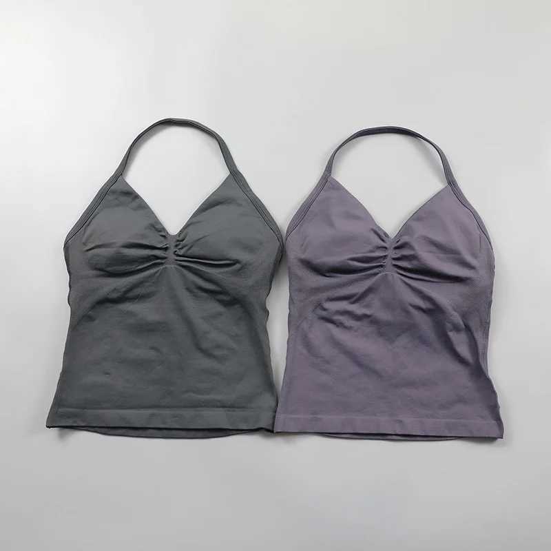 Impact long line shoulder strap womens seamless yoga vest top pleated backless gym clothing sleeveless sweatshirtXJ250410