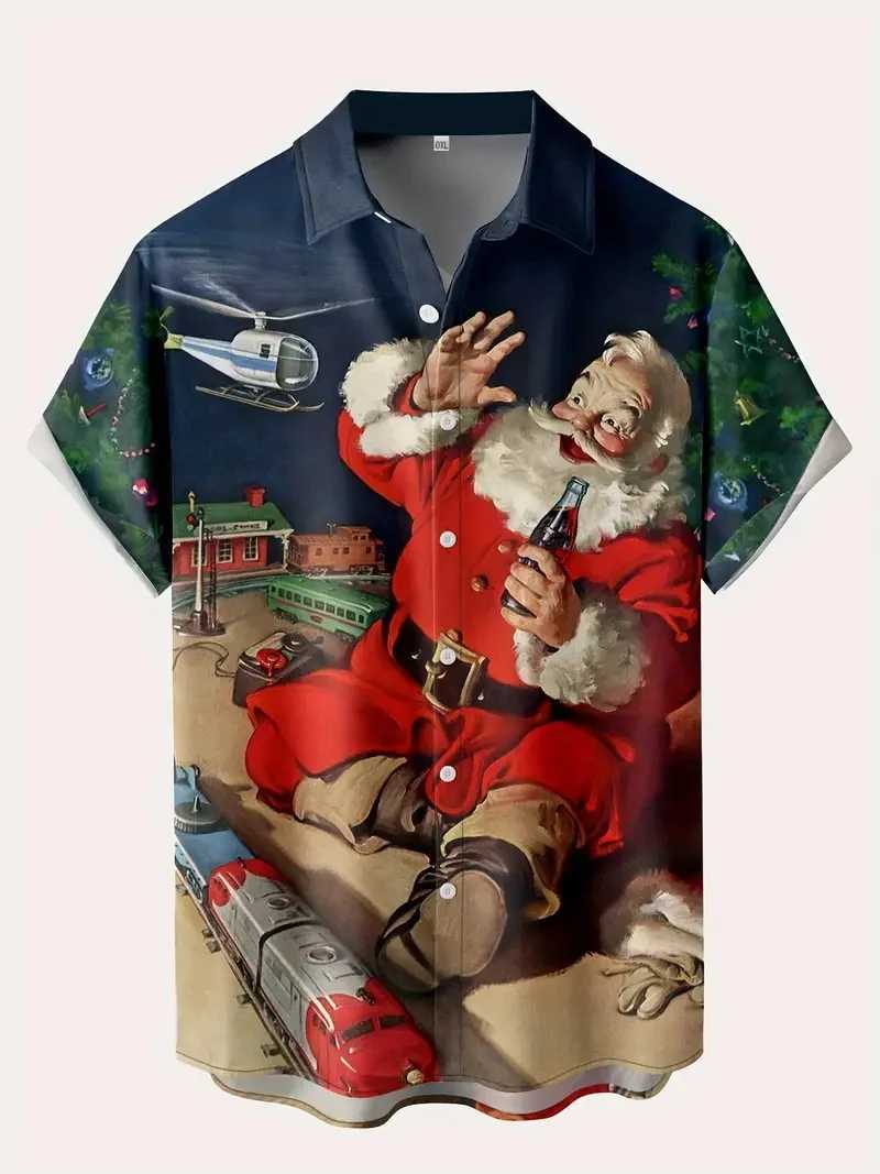 Mens Christmas Santa Beach Vacation Shirts 3D Print Casual Short Sve Button Up Hawaiian Shirts Blouse For Men ha Shirt Q251110