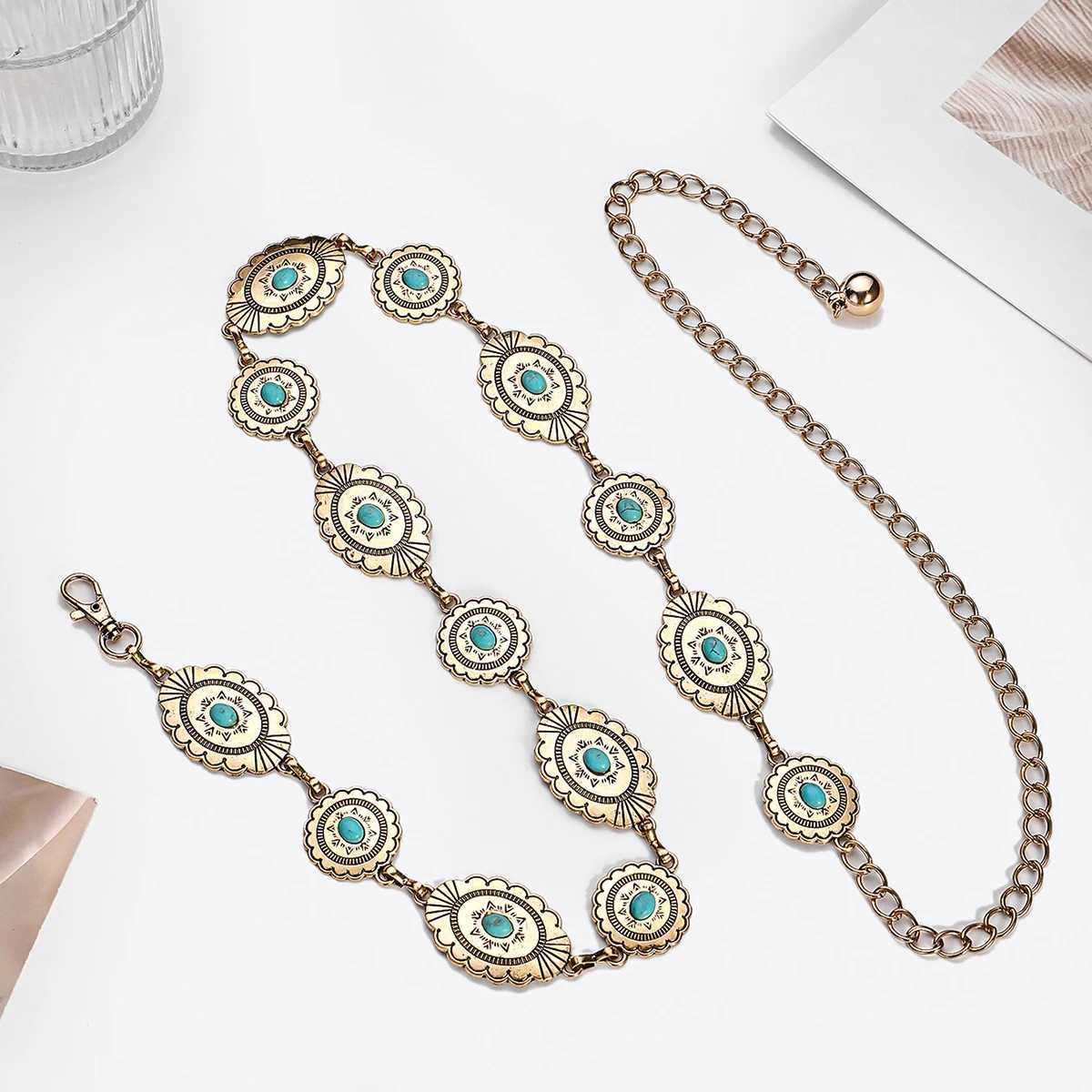 Geely Fashion Retro Elegant Metal Womens Turquoise Waist Chain X250410