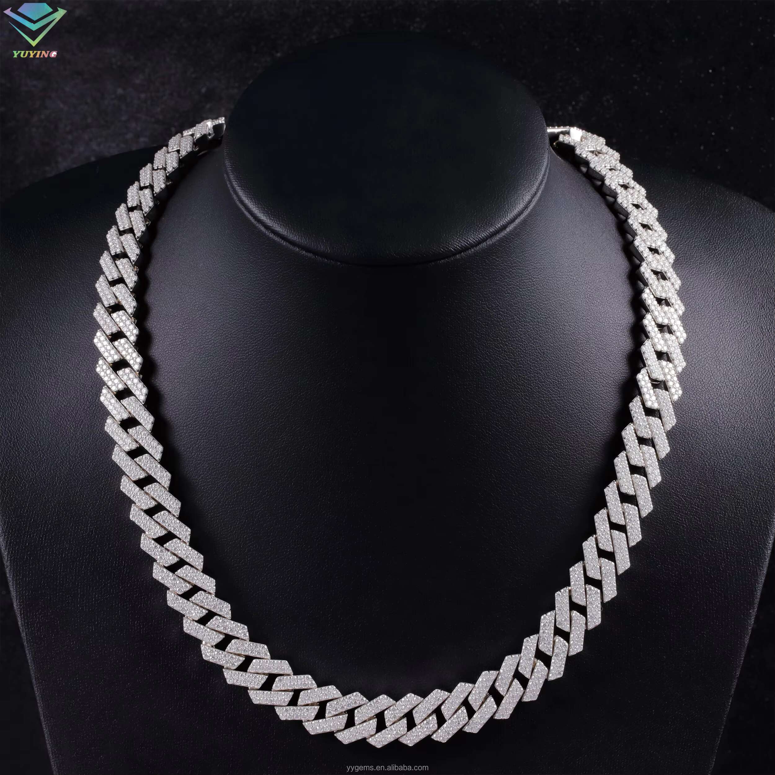 VVS Diamond 2rows 14mm Wide S925 Silver GRA Moissanite Necklace Mans Hiphop Cuban Link Chain for Fashion Jewelry