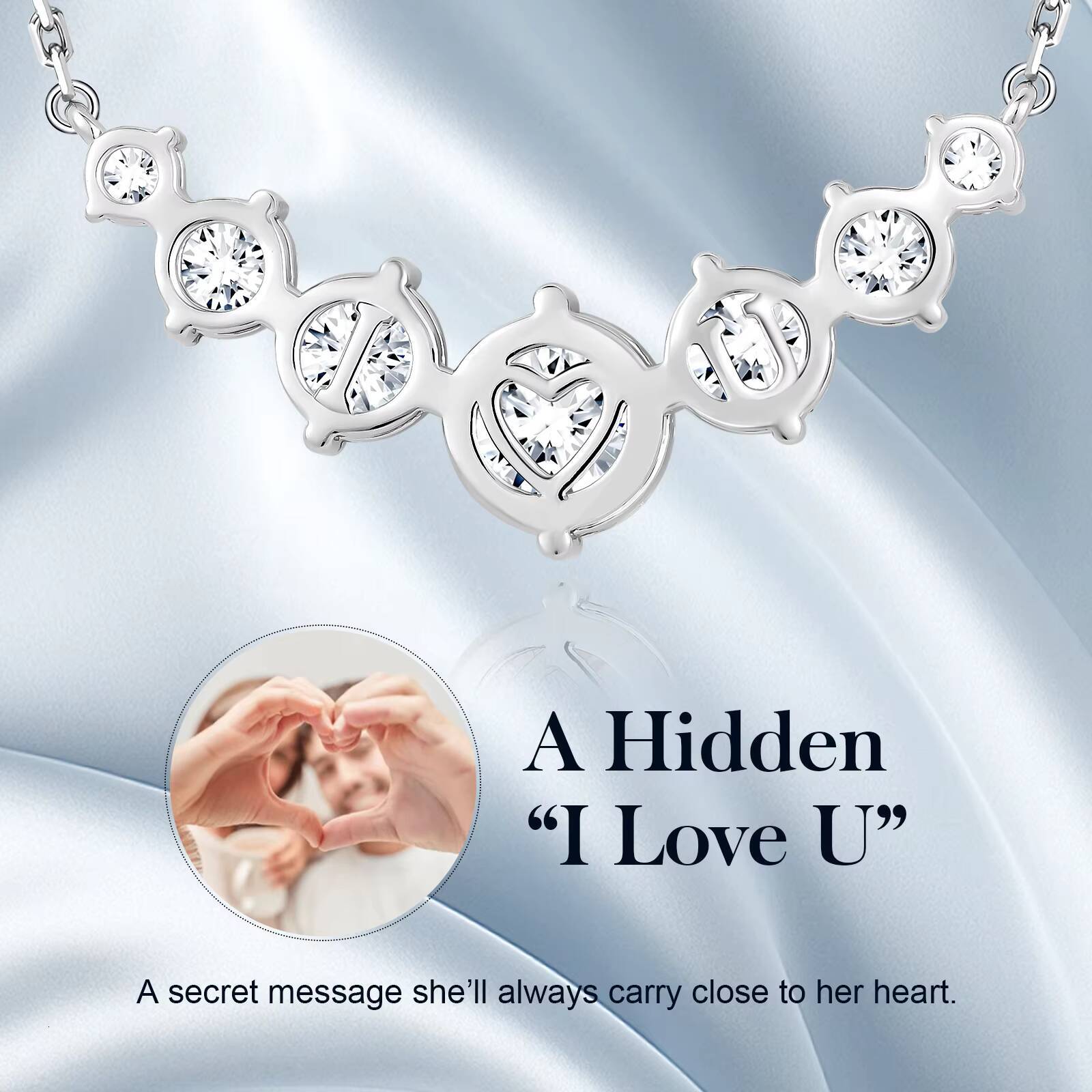 1-5CT Moissanite Heart Anniversary Gift 925 Sterling Silver Smile White Gold Plated 7 Stone Mossanite Diamond Necklace for Women