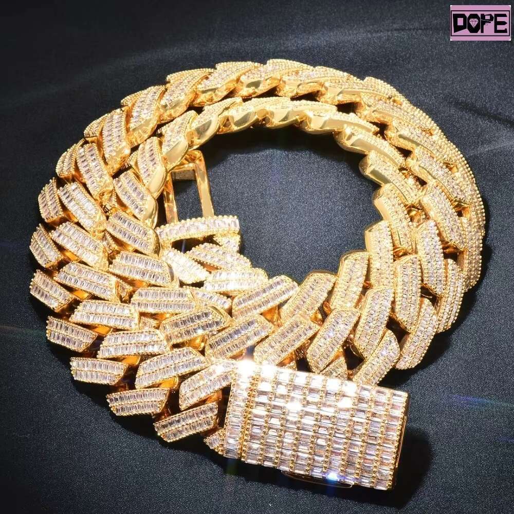 Hip Hop Cuban Chain White Yellow Gold Plating Iced Out 925 Silver VVS1 White D Moissanite Cuban Link Chain