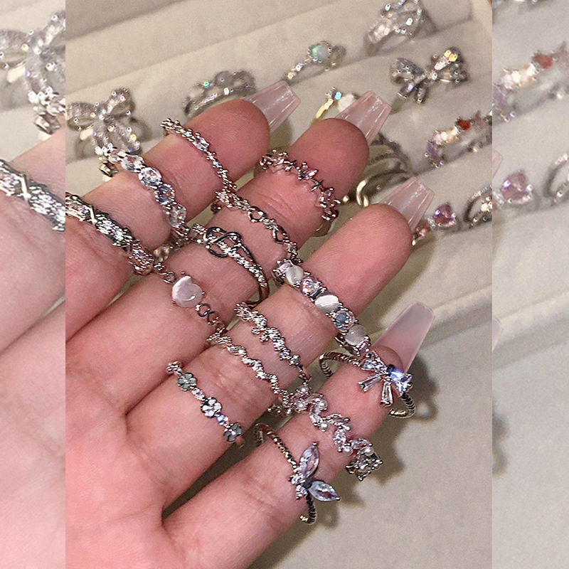 Fashion Ring Light Luxury Spicy Girl Ring Niche High-end Designer Ring Trendy Zircon Inlaid Diamond Index Finger Ring Simple Open Mouth Hand Accessory