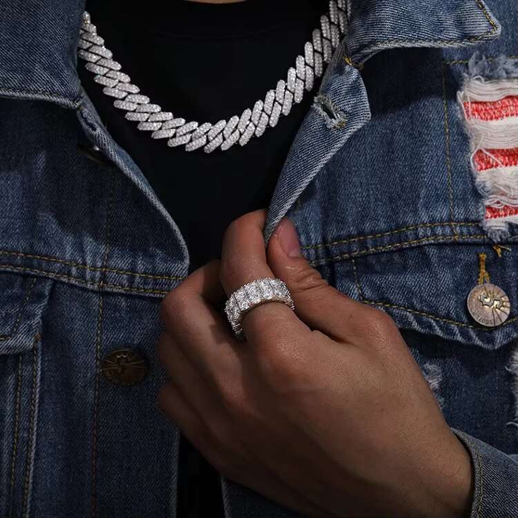 Rapper Jewelry 2rows Diamond Iced Out Ring S925 Sterling Silver White Gold Micro VVS Moissanite Hip Hop Mens