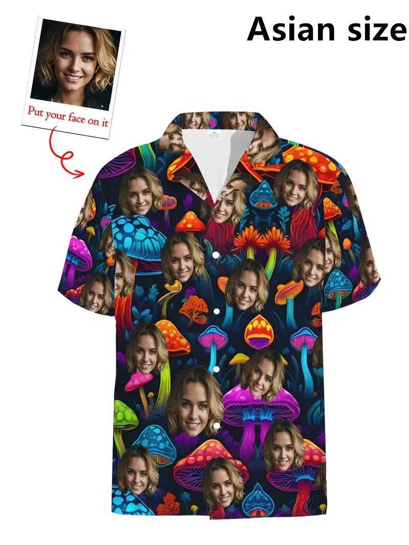 Summer custom unisex Hawaiian shirt 3D printed fun facial personalized beach shirt with collar short sleeved button up shirt top X250410