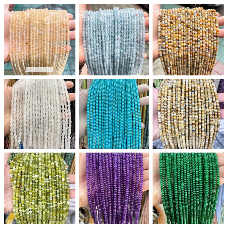130pcs/lot Rondelle 2x4mm Natural Stone Amazonite Chalcedony Loose Spacer Beads for Jewelry Making DIY Earrings Bracelet Charms Accessories Over