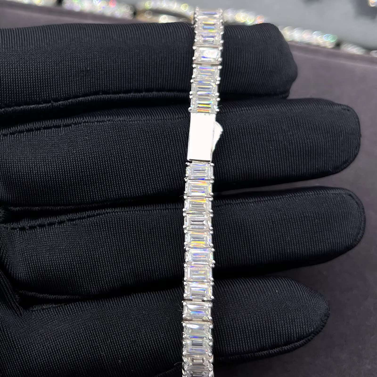 Pass Diamond Tester 5mm*3mm 26ct Baguette Moissanite Tennis Bracelet 925 Sterling Silver Fine Jewelry Eternity Bracelet Women