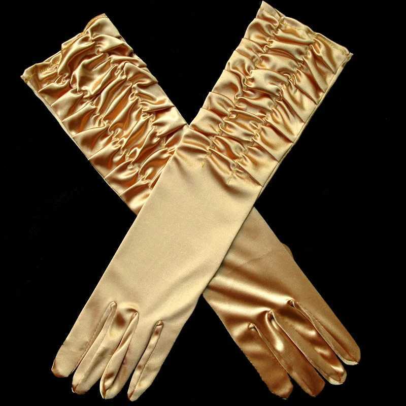 Womens Solid folds Satin Soft Multicolor Ceremonial Gloves Dance Performance Elasticity Retro Style Opera L251110