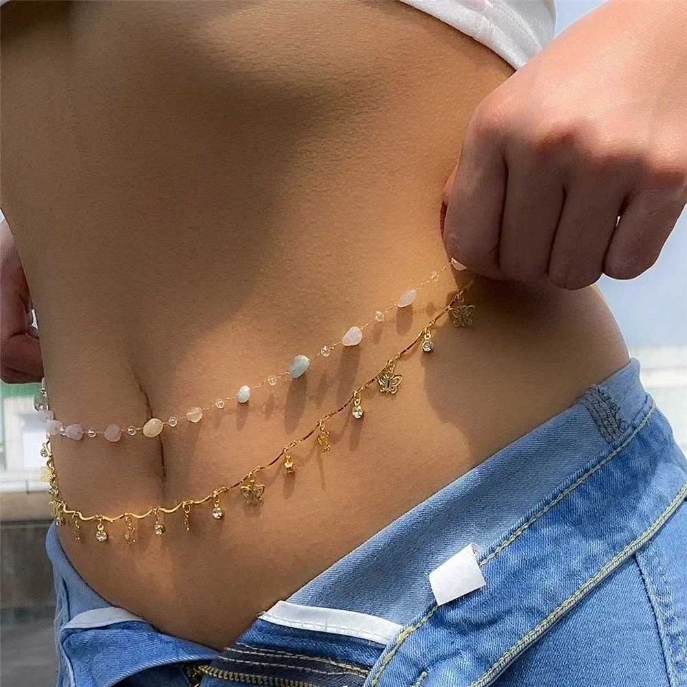 Sexy double-layer colored stone chain used for warm crystal waist beads belly chains belly belts summer beach body jewelry X250410