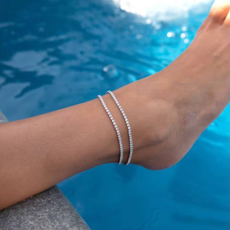 Dainty Luxury Jewelry Sterling Silver 925 3mm Moissanite Diamond Tennis Womens Bracelet Anklet