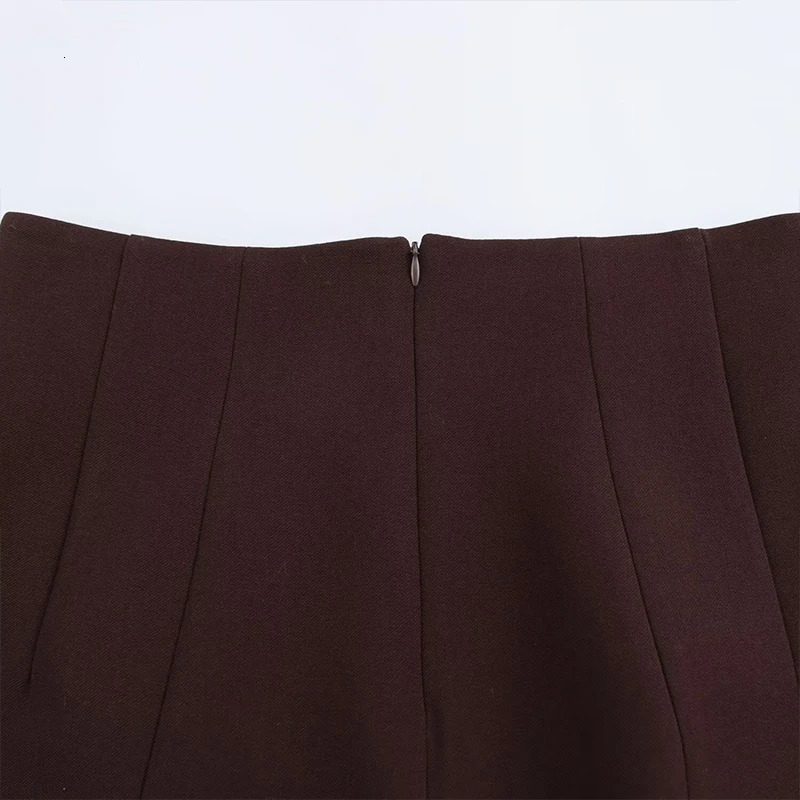 Willshela Womens Fashion Brown Folded Strap Zipper ALine Mini Skirt Retro High Waist Unique 250407