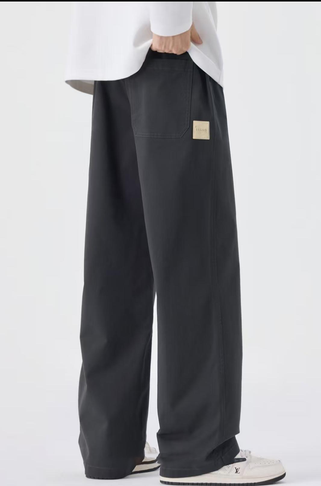 Men's New Arrivals Trendy Casual Pants - Longer Length Black/Dark Gray Relaxed Straight-Leg Trousers 3611