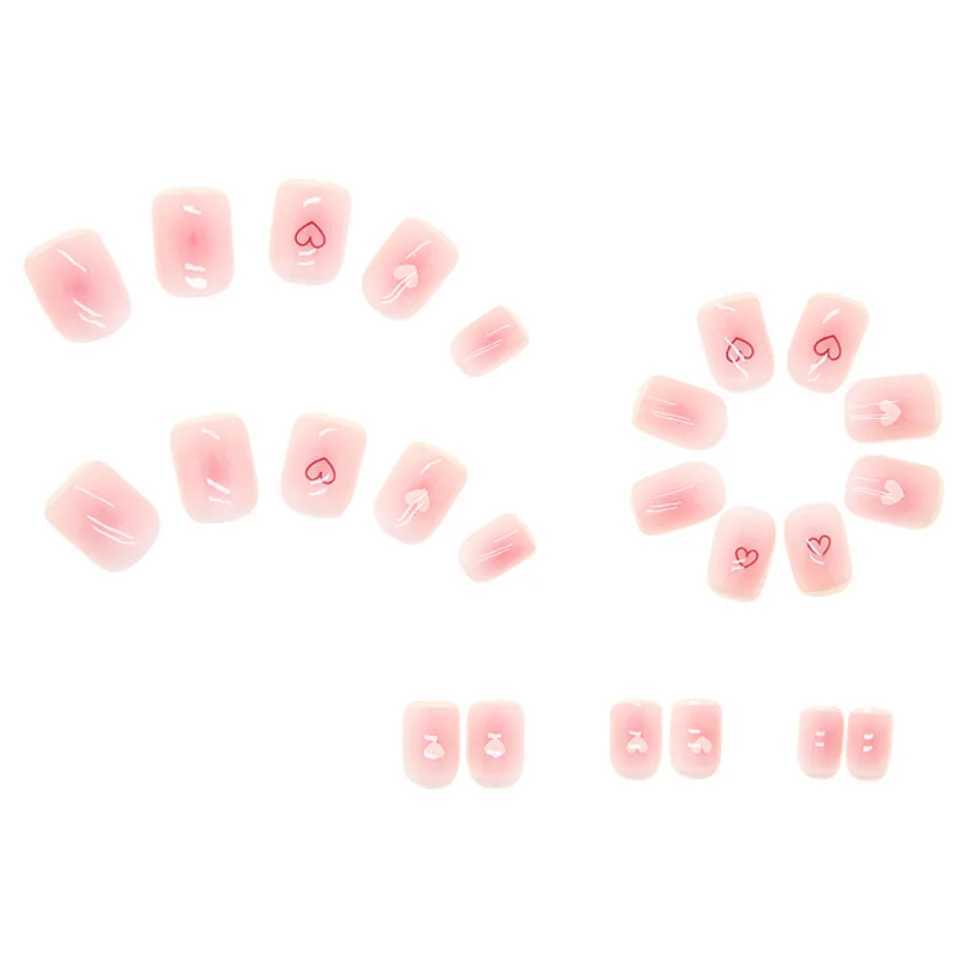 24pcs Pink Love White Decorative Short Wearable Fake Nails Detachable French Pressing Nail Tip Fully Covered Acrylic Fake Nail Art W250410