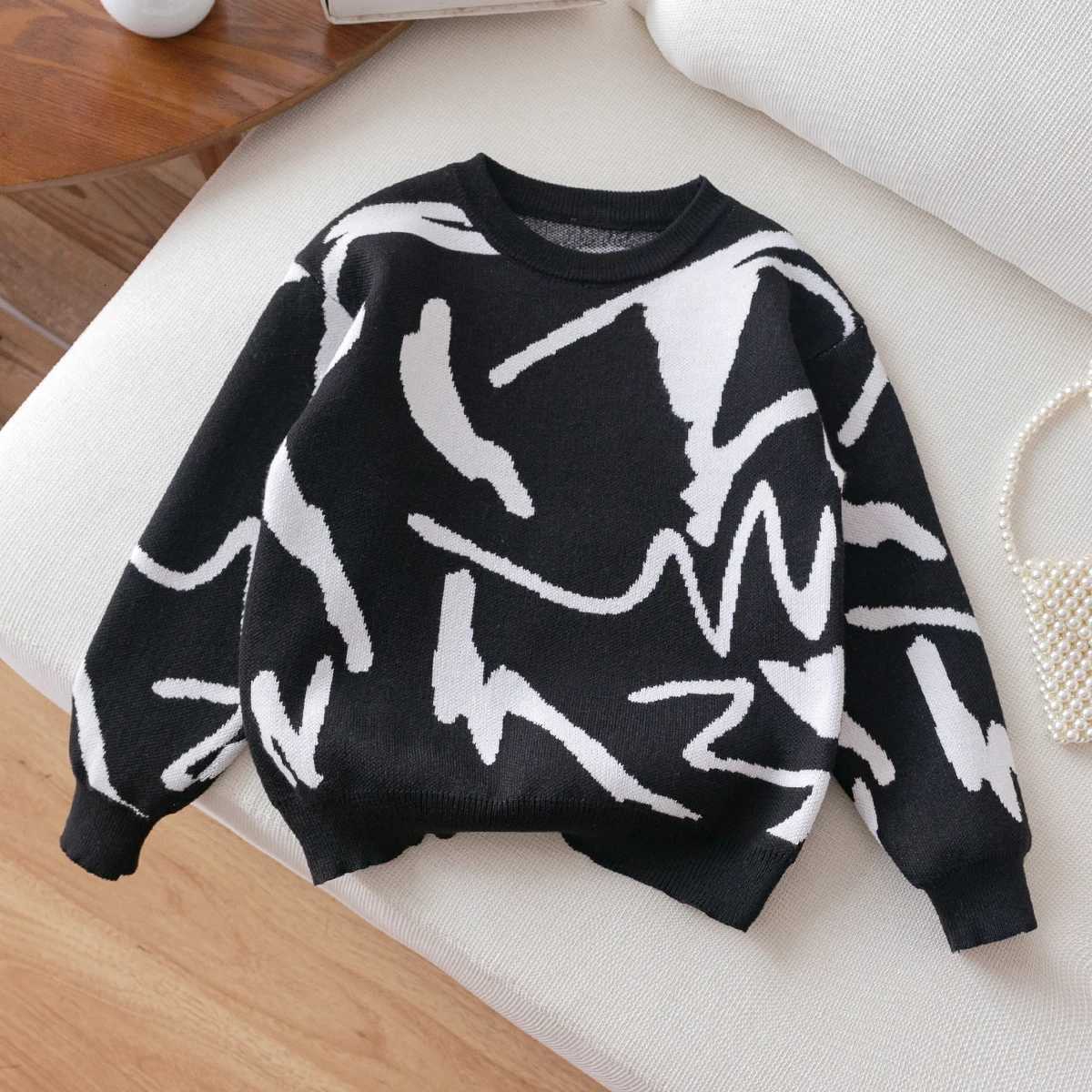 Fashion Boys simple style irregular graffiti sweater knitted pullover suitable for daily leisure in spring autumn and winter Y251110
