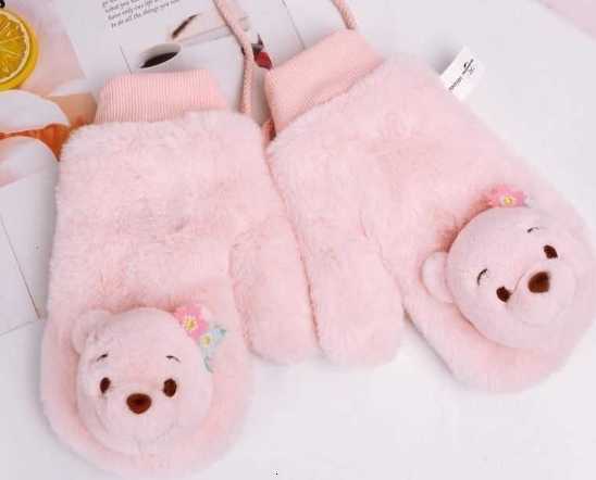 Disney Genuine Gloves Winter New 3D Strawberry Bear Cartoon Plush Warm Thickened Mittens Cute H2511071