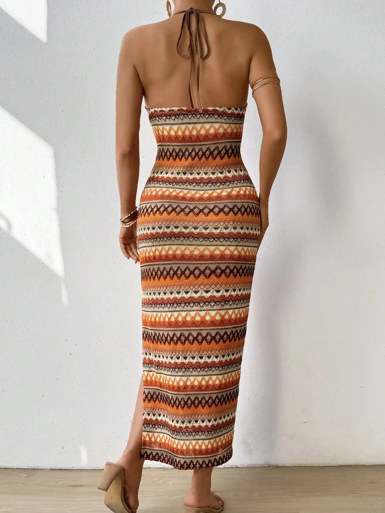 Elegant casual womens dress strapless sleeveless full body printed rope skirt 250409