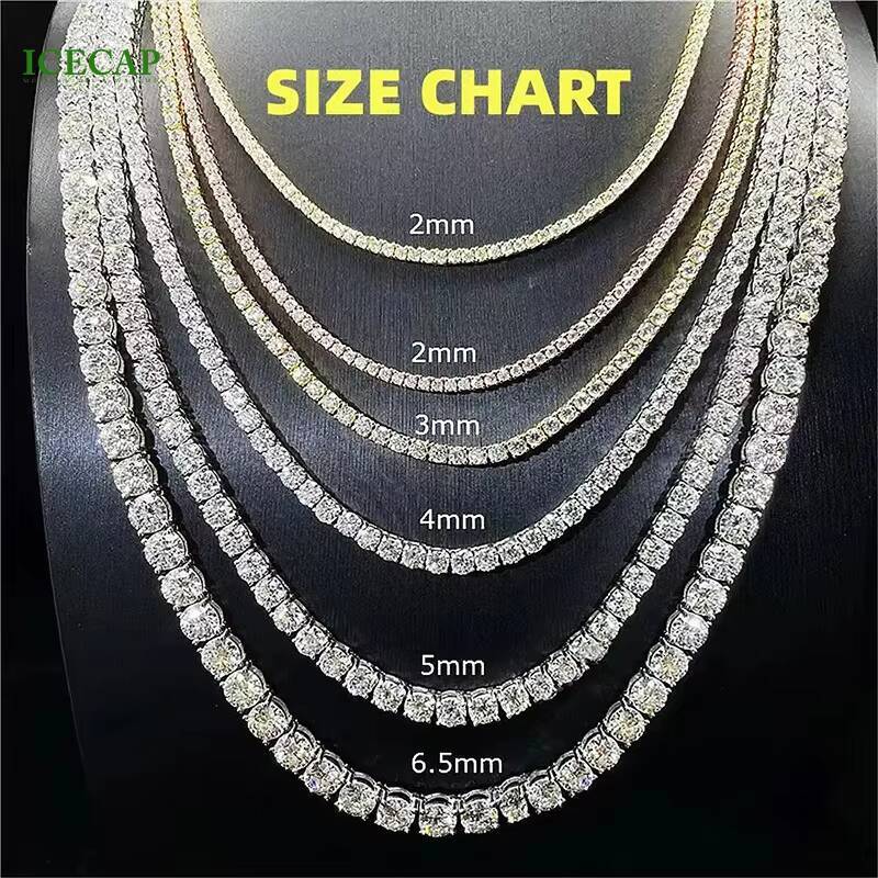 925 Silver Moissanite Necklace Past Diamond Tester White D VVS Moissanite Iced Out Hip Hop Tennis Chain Necklace