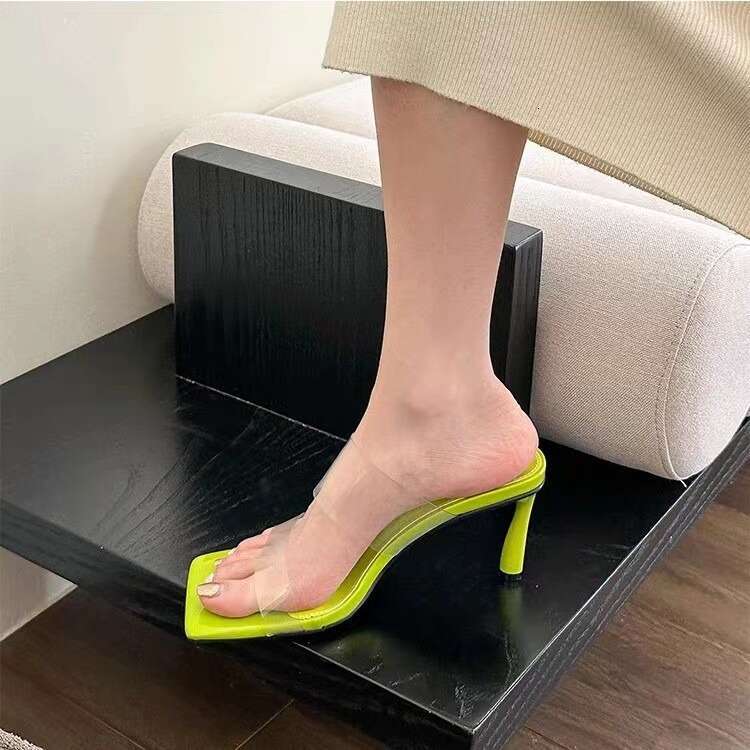 Woman Sandals Transparent Square Toe Temperament High Heeled Sandals For Women S Summer And Autumn New Style One Line Slim Heel Sandals Fairy Style Cr