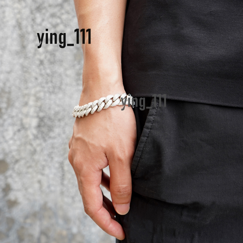 Hip Hop Bracelet 12mm 15mm Cuban Chain Spring Buckle Double Row Vva Moissanite Cuban Bracelet for Men Women Jewelry Gift