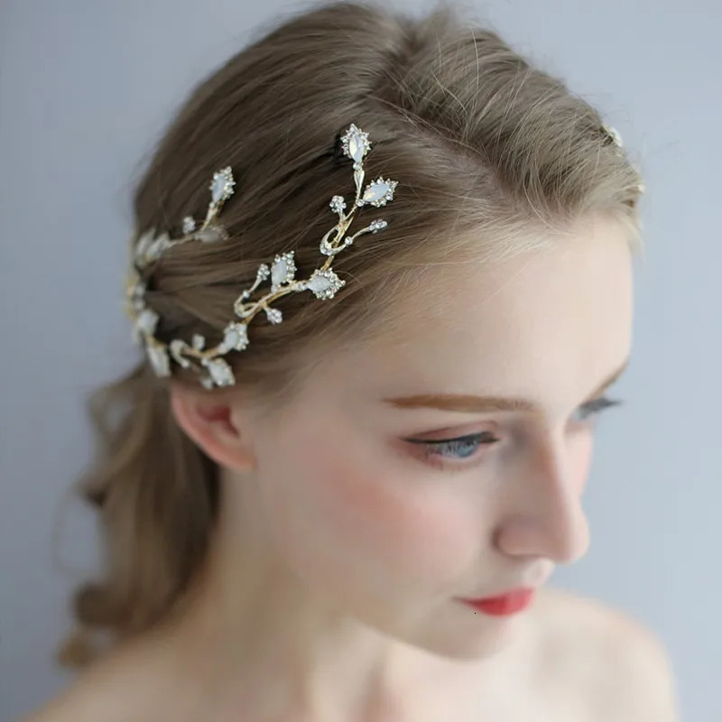 Ligth Gold Branch Bridal Hair Clip Pin Opal Crystal Wedding Headpiece Handmade Womens Crown Accessories 250409