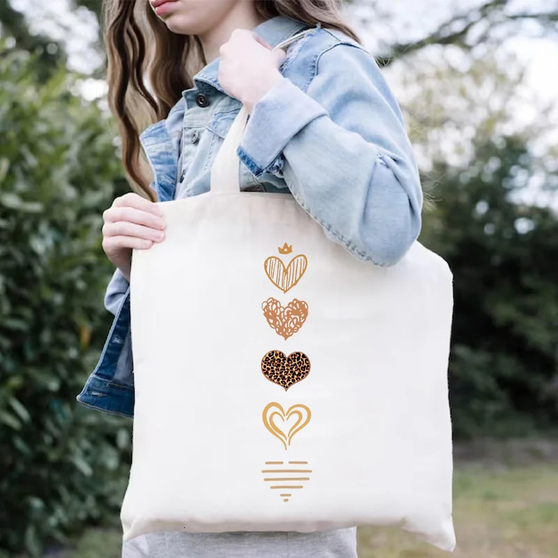 Casual Large Capacity Womens Bag Canvas Shoulder Fashion Harajuku Shopper Minimalist Watercolor Heart Print Street Handbags 251110