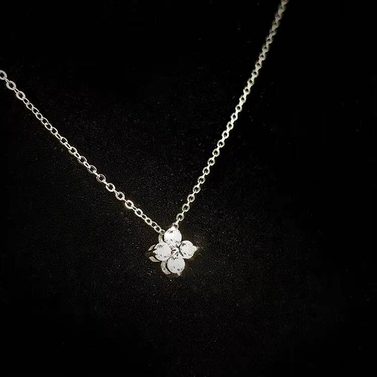 Fine Jewelry Adjustable 925 Sterling Silver Moissanite Pendant Four Leaf Clover Necklace Link Chain Women Gift Anniversary