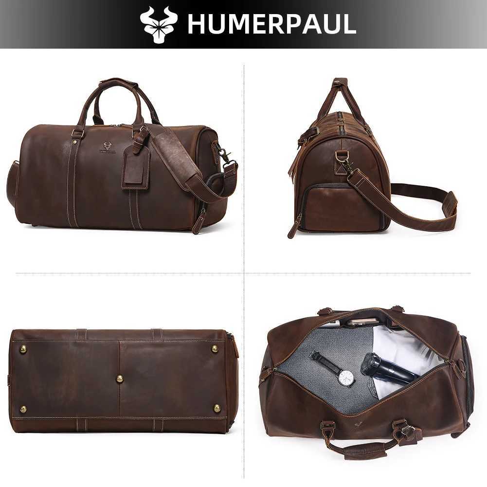 HUMERPAUL Crazy Horse Leather Business Duffel with 15 Laptop Compartment Shoe Pocket Large Capacity Luggage Travel Bag For Suit K251110