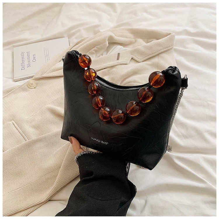 New Chinese Style Beaded Handbag Underarm Bag for Women Summer New Chain Crossbody Bag Fashion Niche Horn Bag