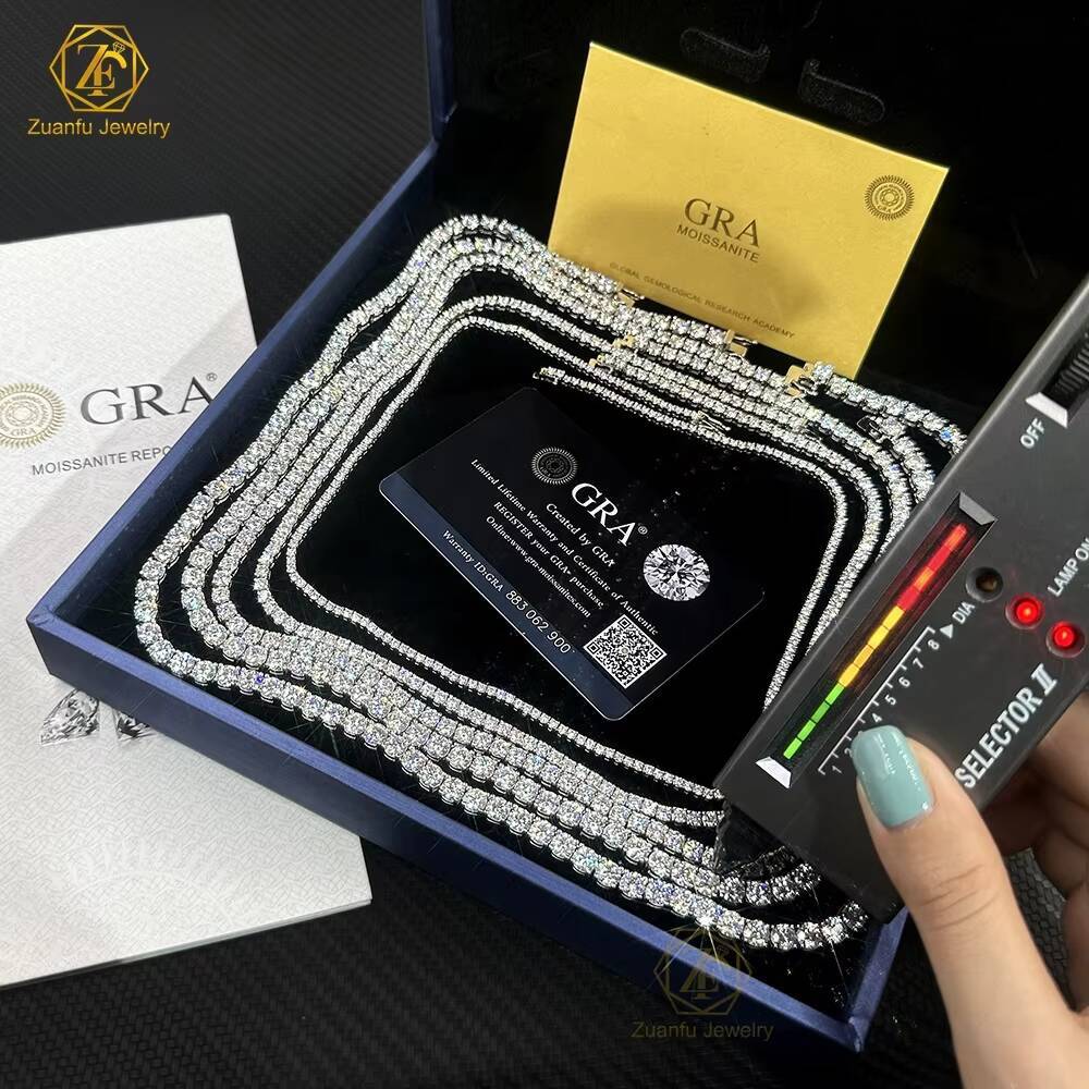 Luxury Custom 925 VVS Sterling Silver Moissanite Tennis Chain 2MM-5MM Diamond Hip Hop Necklace for Women and Men