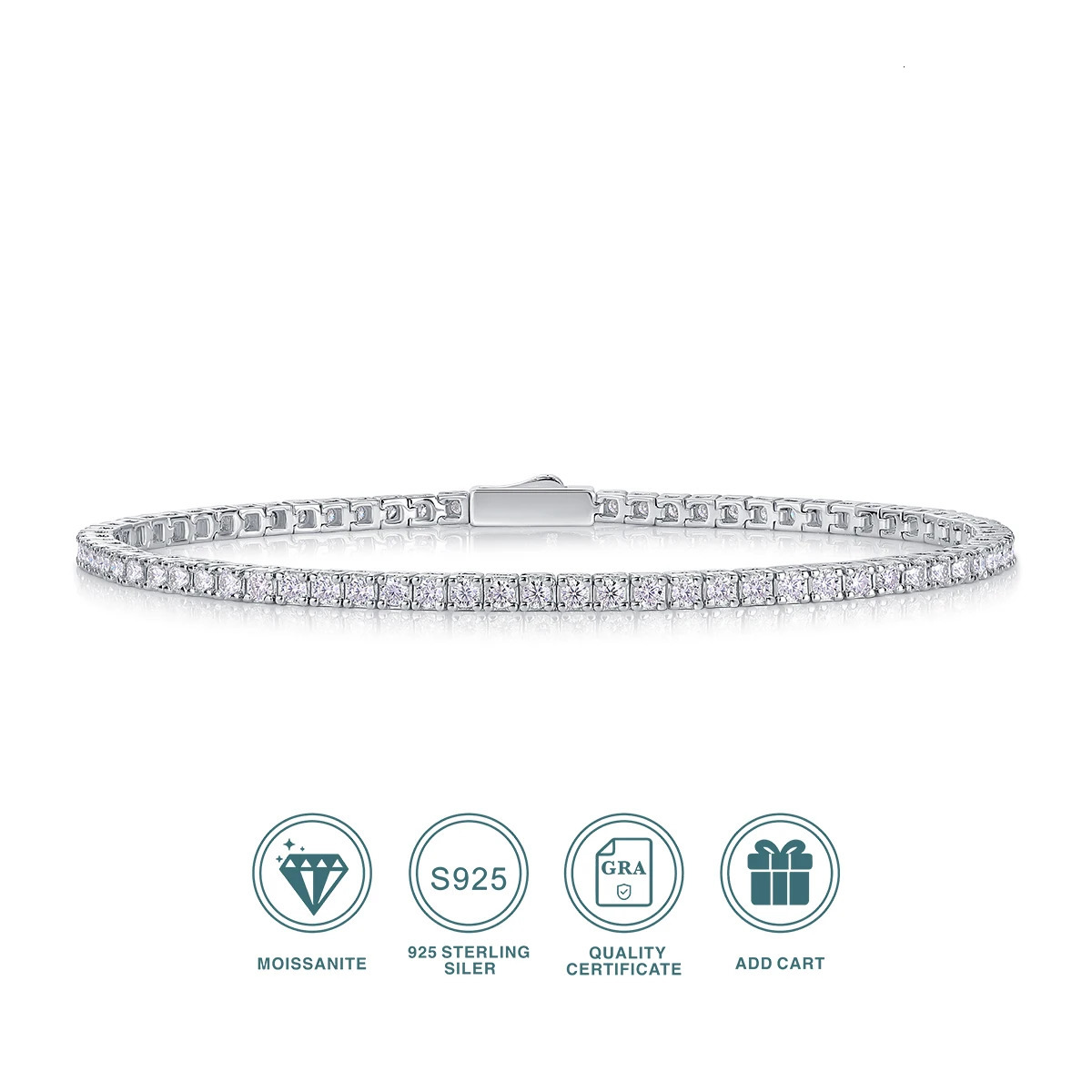 JIUZUAN 2MM S925 Silver Tennis Bracelet Men Ladies Couple Fashion Valentines Day Mothers Day 250408