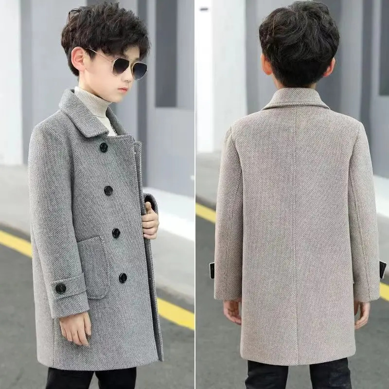 Cotton thickened boys woolen coat spring childrens clothing large childrens woolen coat childrens trench coat 251103