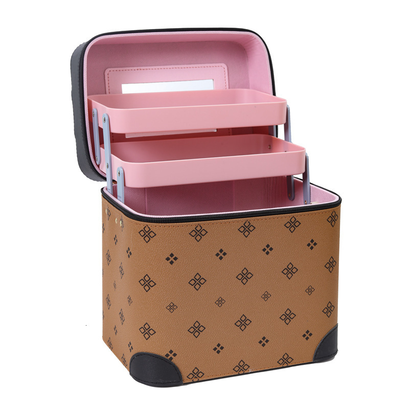 Luxury Design Storage Box With Mirror PVC Multi-layer Large Capacity Cosmetic Bag for Women