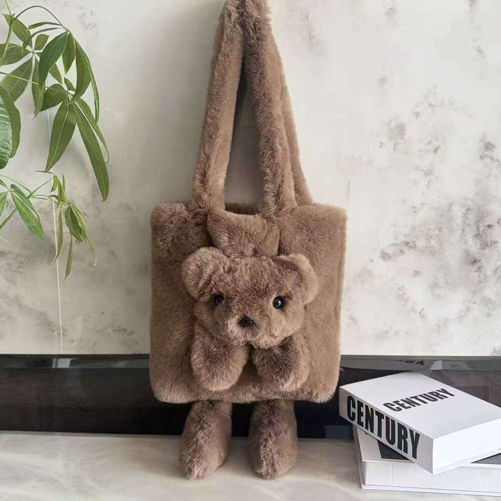 Women Handbag Cross Border New Tote Faux Rabbit Fur Women S Bag Fashion Simple Shoulder Bear Girly Handbag
