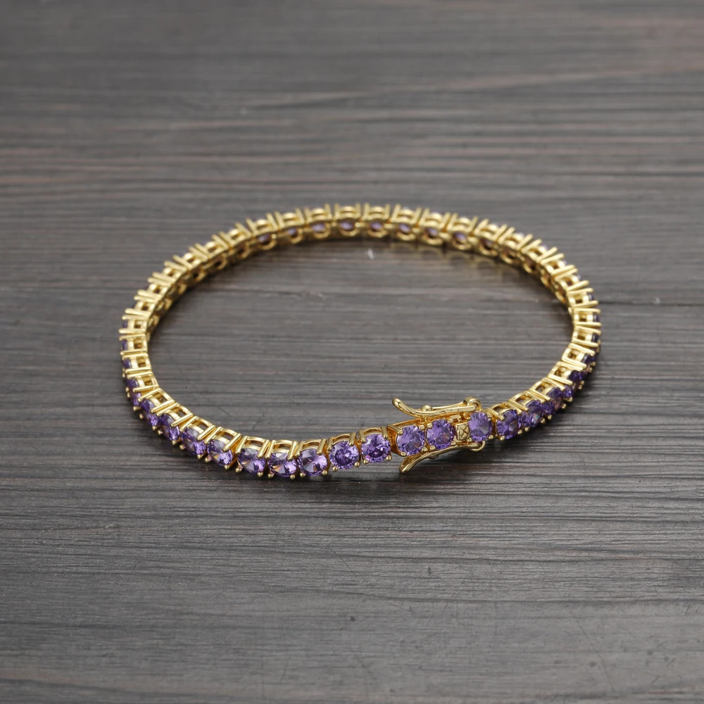 Purple Zircon Fashion 4mm 7inch 8inch Brass tennis Bracelet Hip Hop Iced Out female Jewelry CZ Bracelet BB204 250408