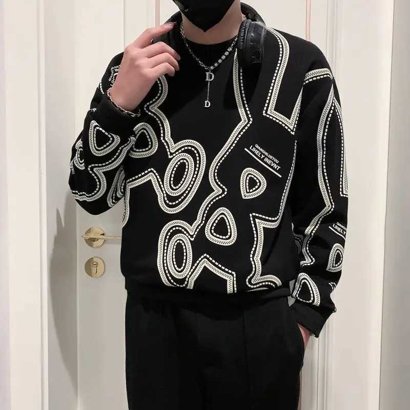 Spring Autumn New Fashion Cotton Printed T-Shirts Mens Clothing Casual Loose Tees Pullovers Korean Style O Neck Long Sleeve Top K251110