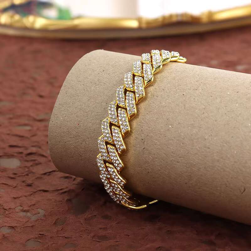 Hot-selg 12MM Gold Sier-plated Rhies Cuban Chain Alloy Punk Hip-hop Jewelry with the Same Accessories Rap Stars