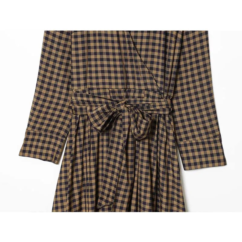 Women Fashion Plaid Shirt Collar Dress Long Dresses With Belt Chic Sleeve Casual Autumn 251110