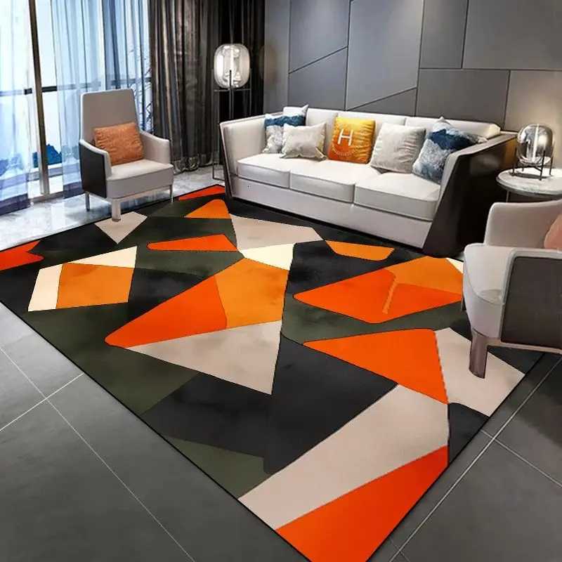 VIKAMA Luxury Orange and Black Living Room Rug Suitable for bedrooms and sofa areas Machine washable home rug Y251110